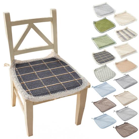 Decorative Seat Mat for Rattan Chairs Cotton Linen Chair Pad with Ties, Striped Plaid Comfortable Pads Patio Lace Trim, Breathable Dining Office Soft