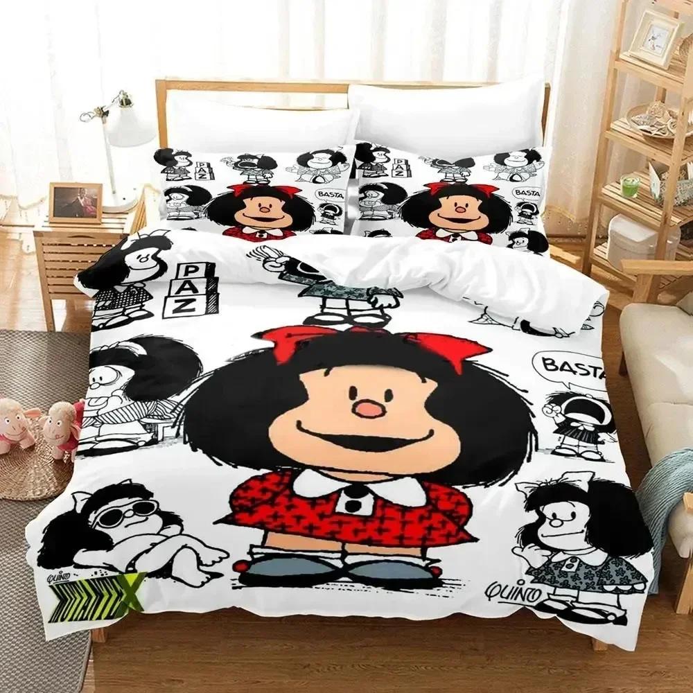 Cartoon Duvet Cover 3D Print Mafalda Bedding Set Bed Set Quilt Cover Pillowcase Comforter King Queen Size Boys Adult Bedding Set