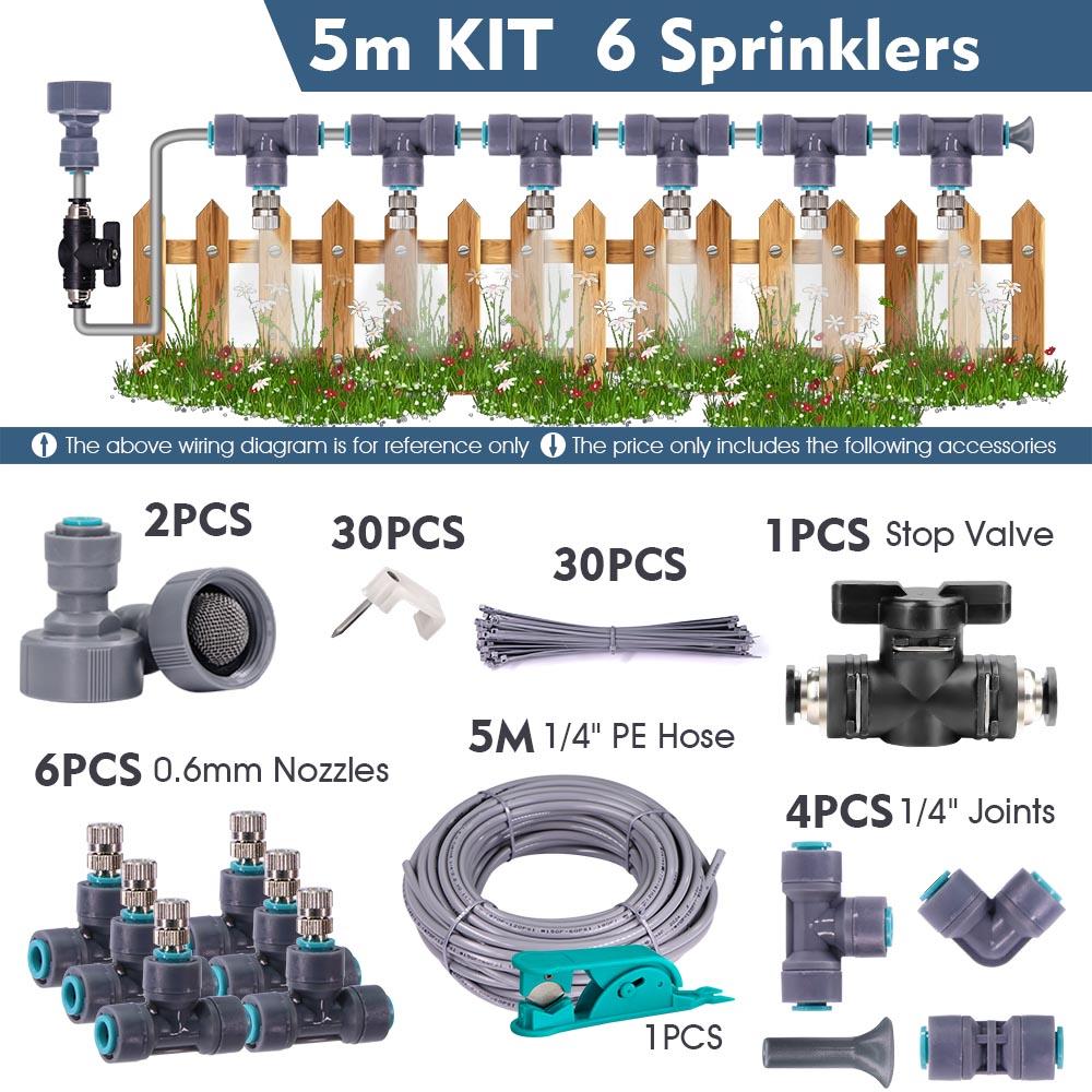 1/4″ 4/6mm 60W Self-priming Pump Misting Cooling System 0.6mm Atomizer Sprayer Slip Lock Nozzle Joint Outdoor Garden Irrigation