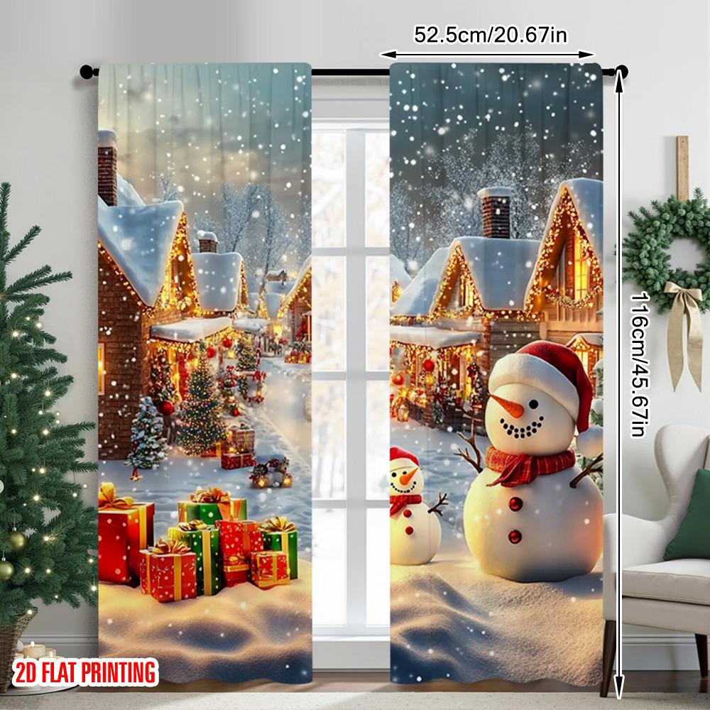 2pcs 2D flat printing Merry Christmas Popular Window Drapes Farm Style Christmas Scene 0 Machine Washable Polyester Without