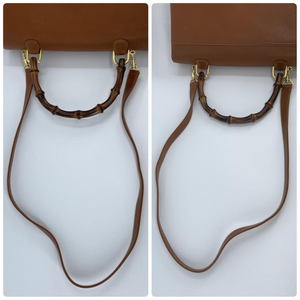 OLD GUCCI Bamboo 2way Handbag Shoulder Crossbody Bag Top-Handle Brown Gold Hardware Leather