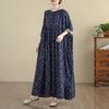 DIMANAF 2025 Damen Übergröße Frühling Langes Kleid Locker Basic Druck Vintage Lässig Floral Oversize Langarm Maxi