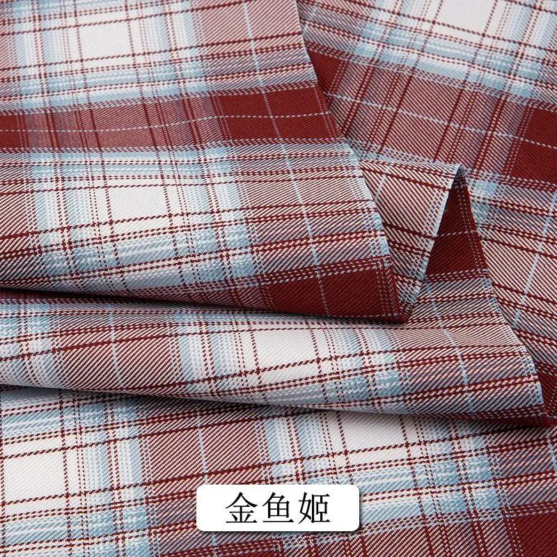 Summer Plaid Fabric Fine Opaque By The Meter for JK Uniform Clothes Dresses Hair Accessories DIY Sewing Cloth Textile Blue Green