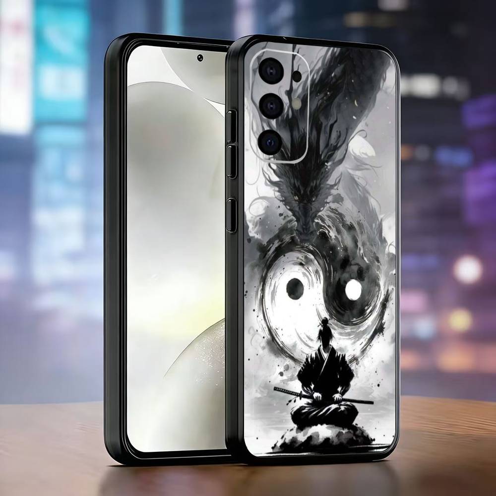 Japanese Art Dragon Yin Yang Phone Case For Samsung S25,S24,S21,S22,S23,S30,Ultra,S20,Plus,Fe,Soft Silicone Black Cover