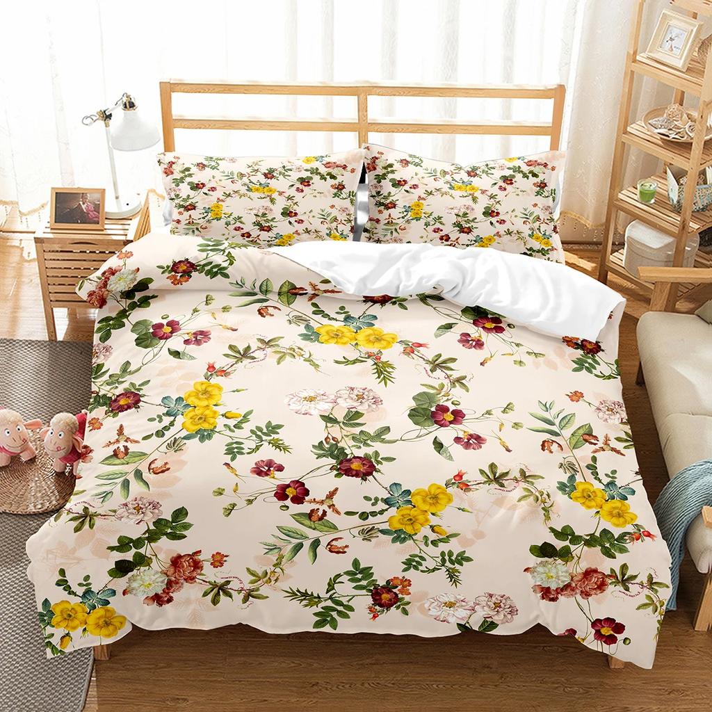 Botanical Flower Duvet Cover Single King Size Garden Leaves Floral Bedding Set Polyester Nature Theme Quilt Cover For Girl Women