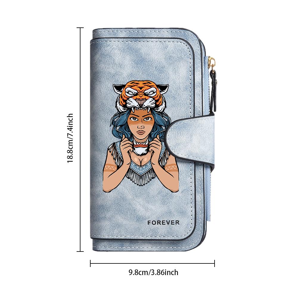 Tribal Tiger Lady Pattern Wallet Stylish Casual Long Purse Portable Card Holder