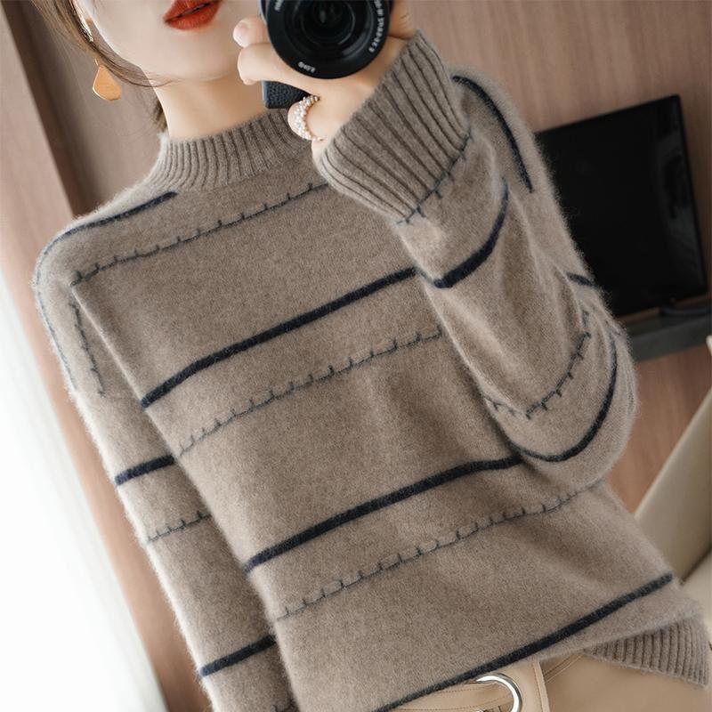 Half High Collar Sweater Pullover Women Fashion 2022 Autumn and Winter New Loose Japanese Style Pullover Knit Bottoming Sweater