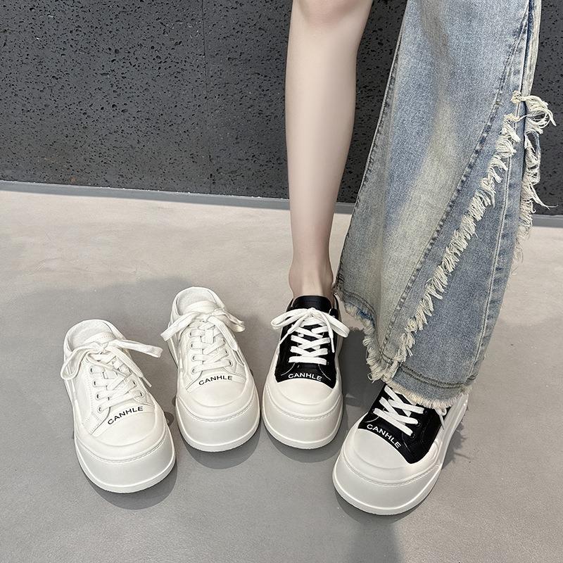 Thick-soled heightening bag head half slippers women's summer outer wear spring new versatile casual no heel white shoes
