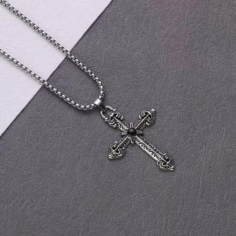Gothic Baroque Cross Necklace With Stainless Steel And Electroplated Finish For Men And Women