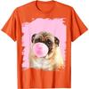 Pug Dog Chewing Pink Gum Graphic Tee Funny Animal Print Casual Crewneck Tshirt For Men