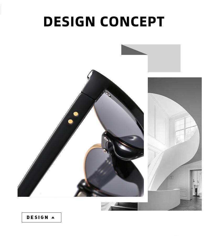 A Pair of Half Frame Cat Eye Sunglasses Small Frame Plain Face Personalized Street Po Sunglasses