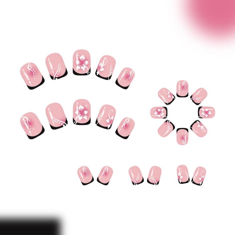 Elegant Black Red Flower Nail Art Stickers Plastic Press On Nails Quick Application 24pcs Daily Fingernails