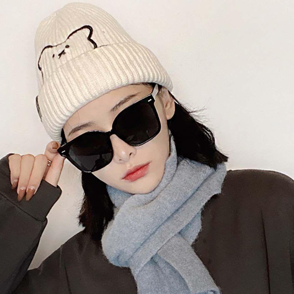 All-match Autumn Embroidered Bear Skullies Korean Style Caps Women Beanies Knitted Hat Wool Hat