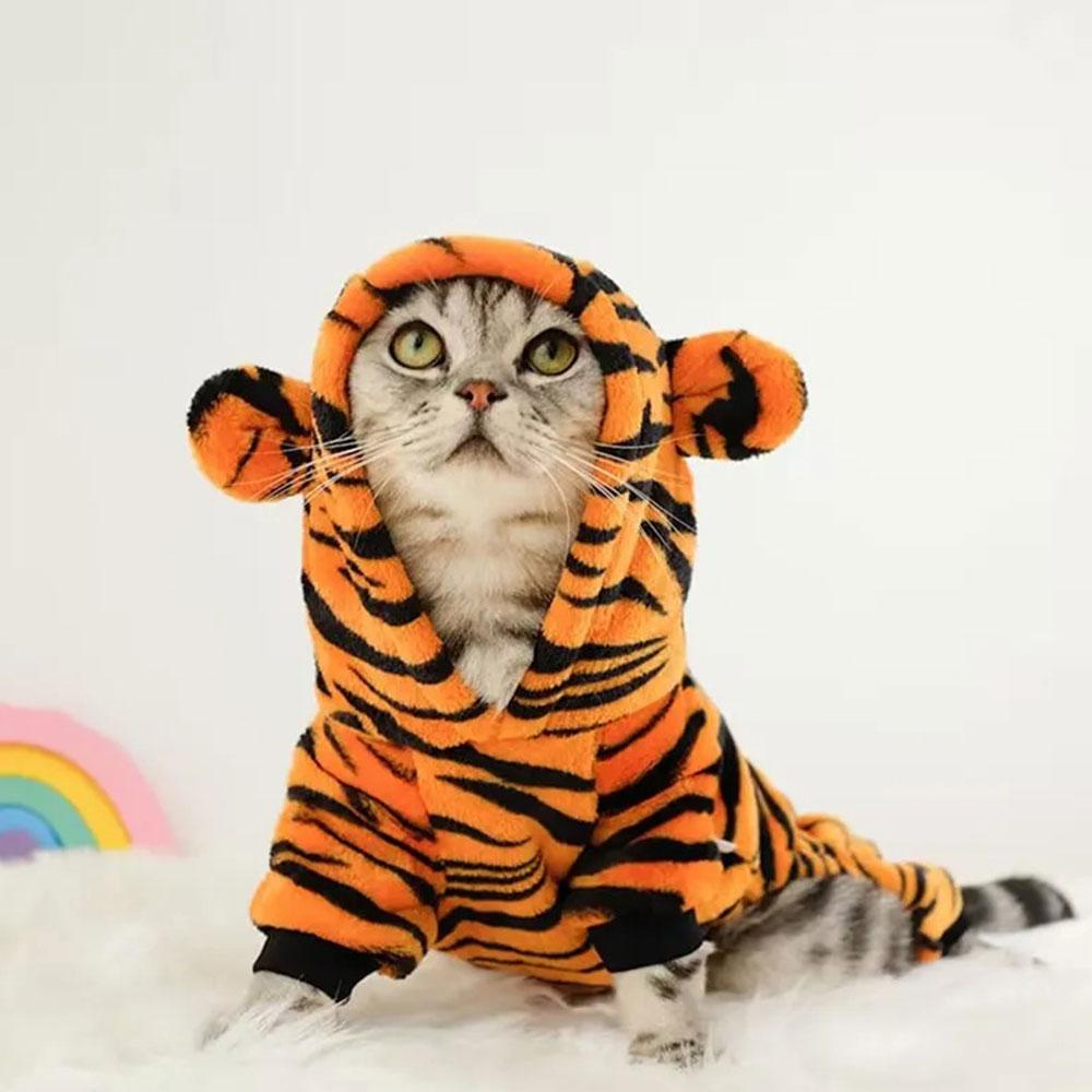 Bequeme Tiger-Muster Haustier-Kapuzenjacke Klein und Extra Klein Hund und Katze Cosplay Kleidung Haustier Kostüm Jacke Welpe Katze Jacke