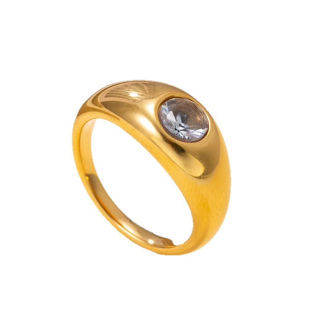 Fashion Stainless Steel Ring for Women, Simple Style Cast Round Zircon Ring
