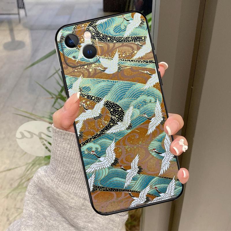 Art Crane Waves Case For iPhone 17 Pro Max 15 14 13 12 11 16 Pro Max Plus 12 13 Mini 16e 17 Air Back Cover