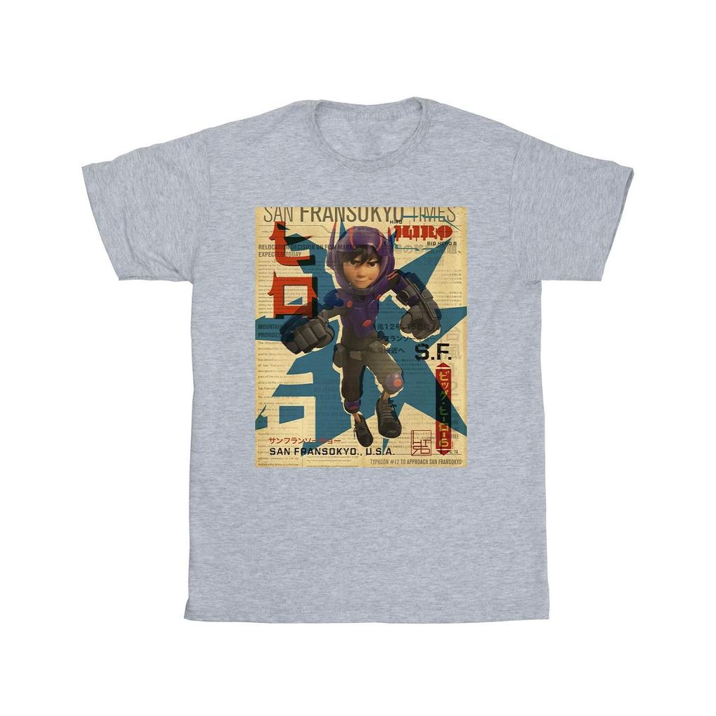 Disney Mens Big Hero 6 Baymax Hiro Newspaper T-Shirt