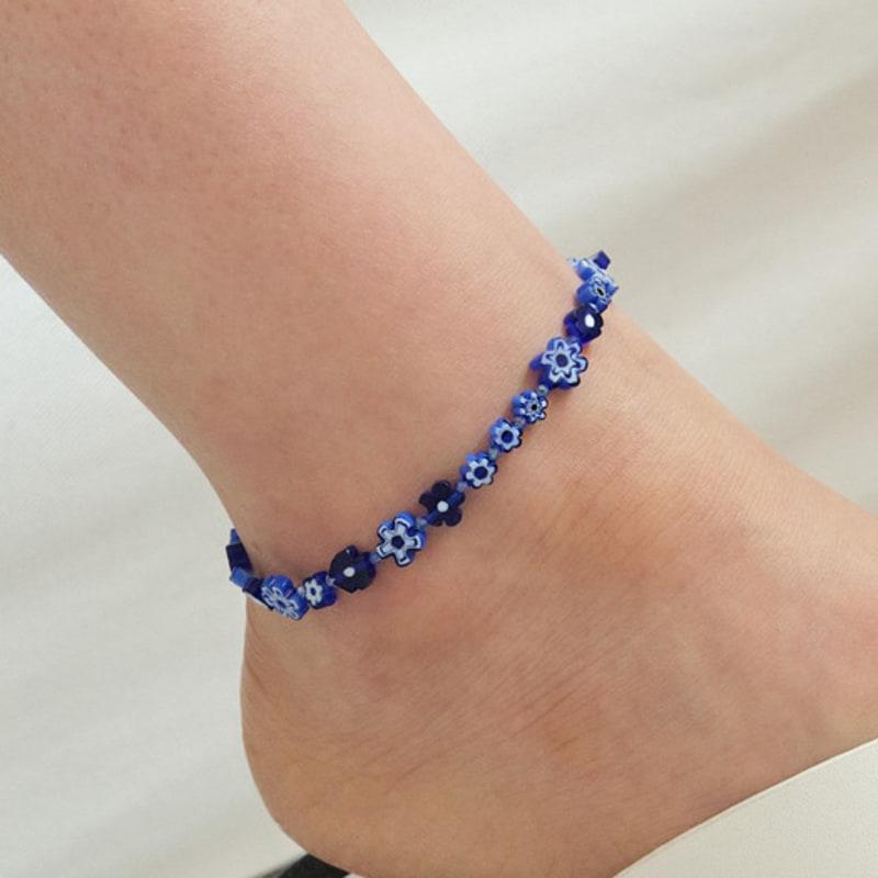 

cotoit Кобальтовий Квітковий Браслет на Ногу 250mm