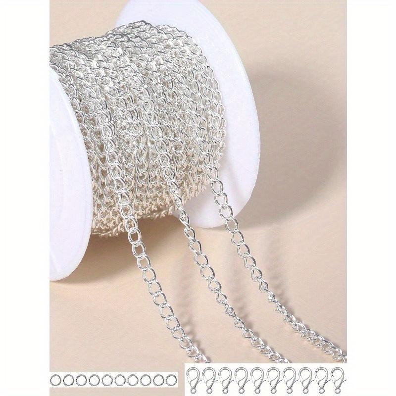 5m/Rolle Halskettenketten-Set für DIY-Schmuckherstellung, enthält 20 Stück Karabinerverschluss & 90 Stück Biegeringe, 1m/Packung ohne Karabinerverschluss & Biegeringe