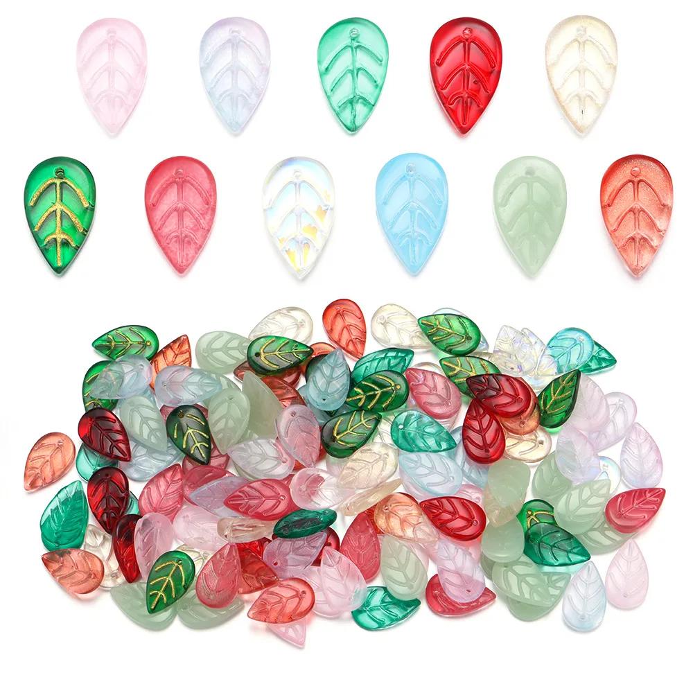 ZW47 10.5x17.5mm Petite Leaf Shape Glass Bead Texture Exquisite Lampwork Spacer Czech Jewelry Handmade Bracelet Trend Material
