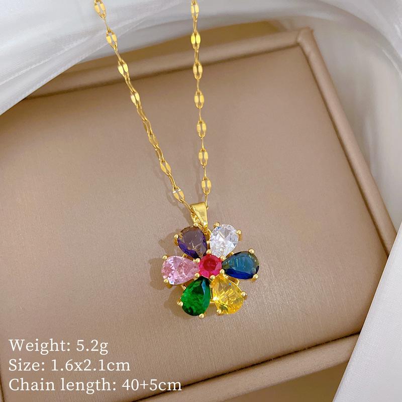 Rotating six leaf flower, necklace, light luxury style, full diamond necklace, women's versatile collarbone chain, titanium steel chain