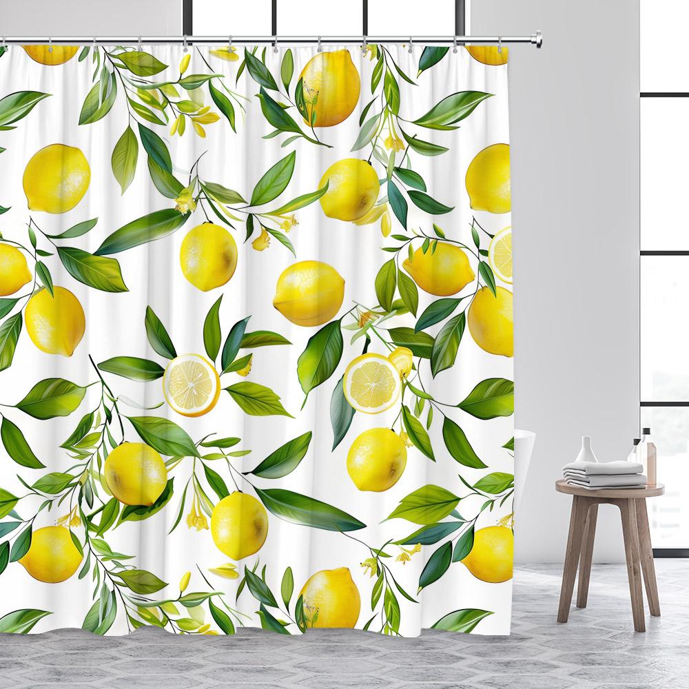 Tropical Fruits Shower Curtains Orange Lemon Peach Strawberry Watercolour Floral Leaves Modern Polyester Bathroom Curtain Decor