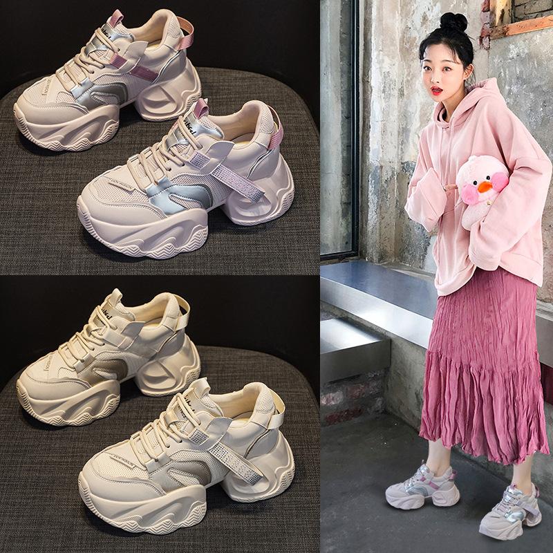 Dad shoes 2025 new thick-soled transparent net height increase 8cm Internet celebrity casual versatile fashion style small women's shoes