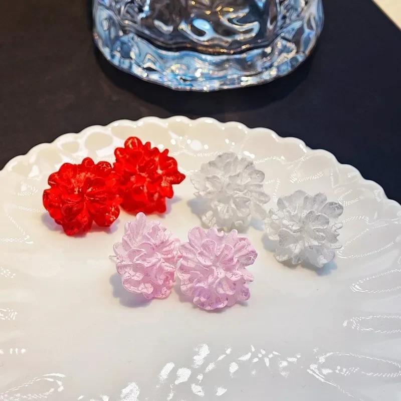 New Big White Flowers Stud Earrings for Women Personality Fashion Unique Design Brincos Wedding Zircon Wholesale Birthday Gift