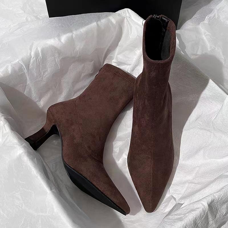 Fashion High Heels Ankle Boots Women Pointed Toe Shoes Suede Sexy Designer 2025 Winter New Fashion Snow Chelsea Boots Woman Pumps Botas