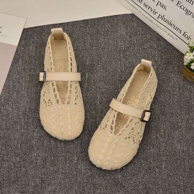 2025 summer new Beijing cloth shoes hollow women's single hole Doudou flat-bottomed lazy mesh old north cloth shoes women