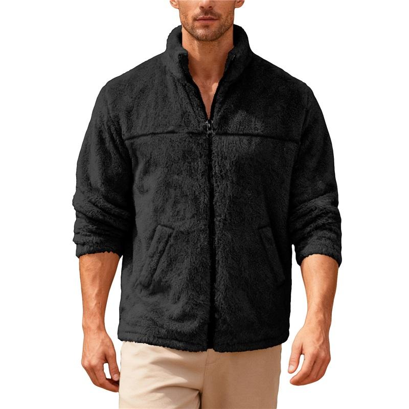Men's Standing Collar Fleece Top With Zipper Oversized Casual Jacket For Autumn And Winter