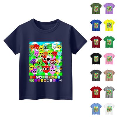 Children's Short Sleeve Tops Casual Print T Shirt Round Neck Pullover Blouse