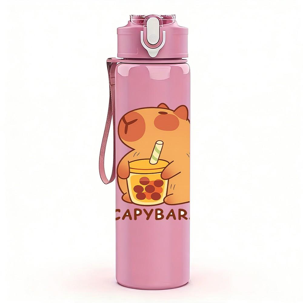 1PC Capybara Cute Cartoon Animal Print 750ml Color Plastic Sports Water Bottle Leakproof Flip Straw Lid Suitable for Sports Office Home Use