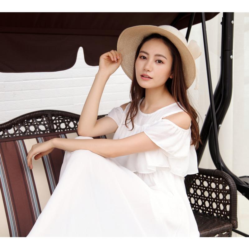 YYFS Women's Fashion Summer Spring Solid Color Print Short Sleeve O-Neck High Waist Casual Dresses