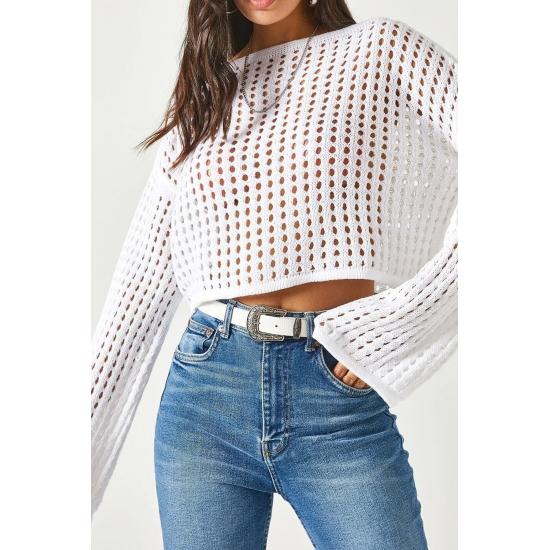 Bluză de damă spaniolă cu mâneci spaniole, guler larg, ajurata, cu găuri libere, tricotaje