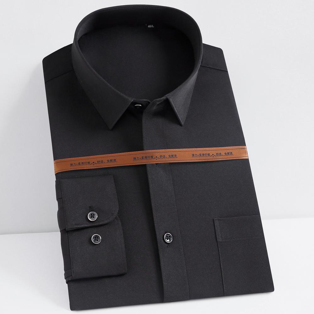 Men's Wrinkle Free 4 Way Stretch Dress Shirts with Pocket Business Regular Fit Solid Long Sleeve Button Up Shirt Wedding Dating