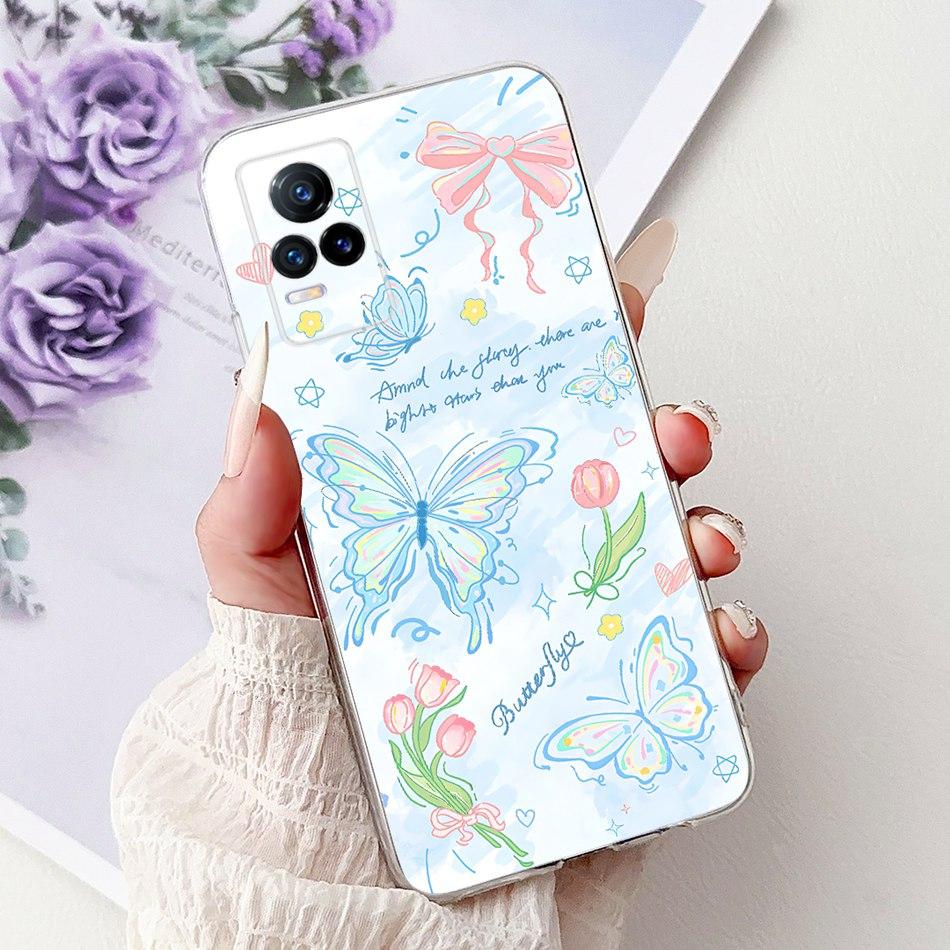 For Vivo V21e V2061 / V21 4G 5G V2050 V2066 Phone Case VivoV21e V 21 4G Elegant Floral Cat Printing Soft Silicone TPU Cases