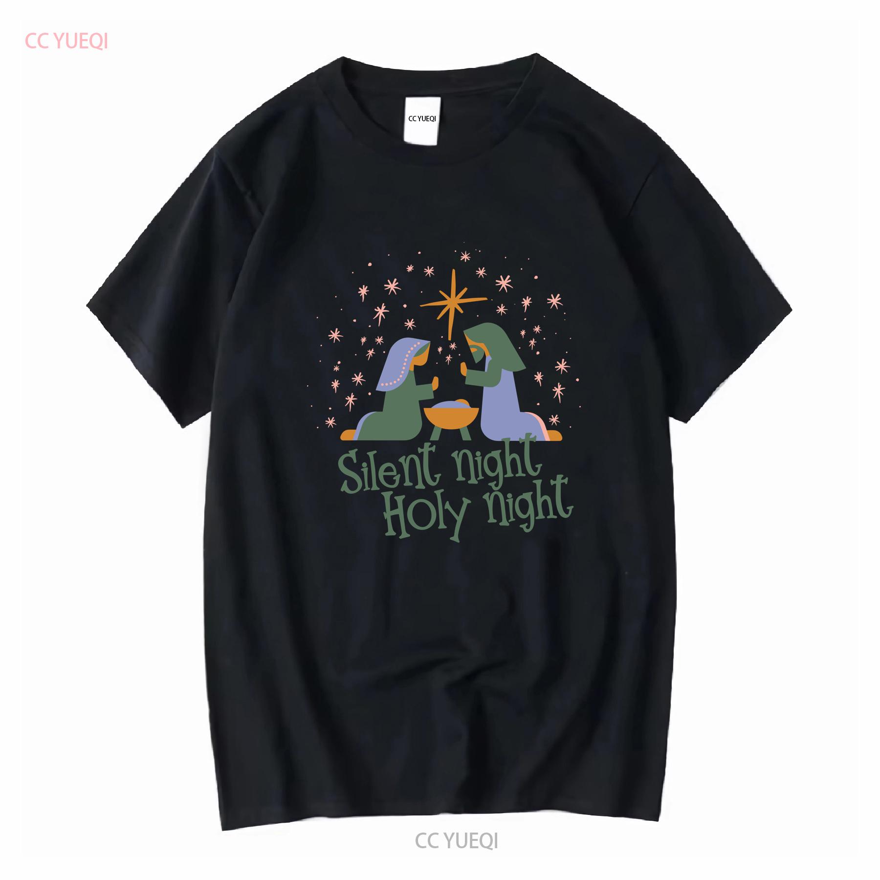 

Silent Night T shirt Trendy Christian Nativity Scene Birth of Jesus Christmas Bible Believer Top for Her Mom Women Girl Soft 4XL