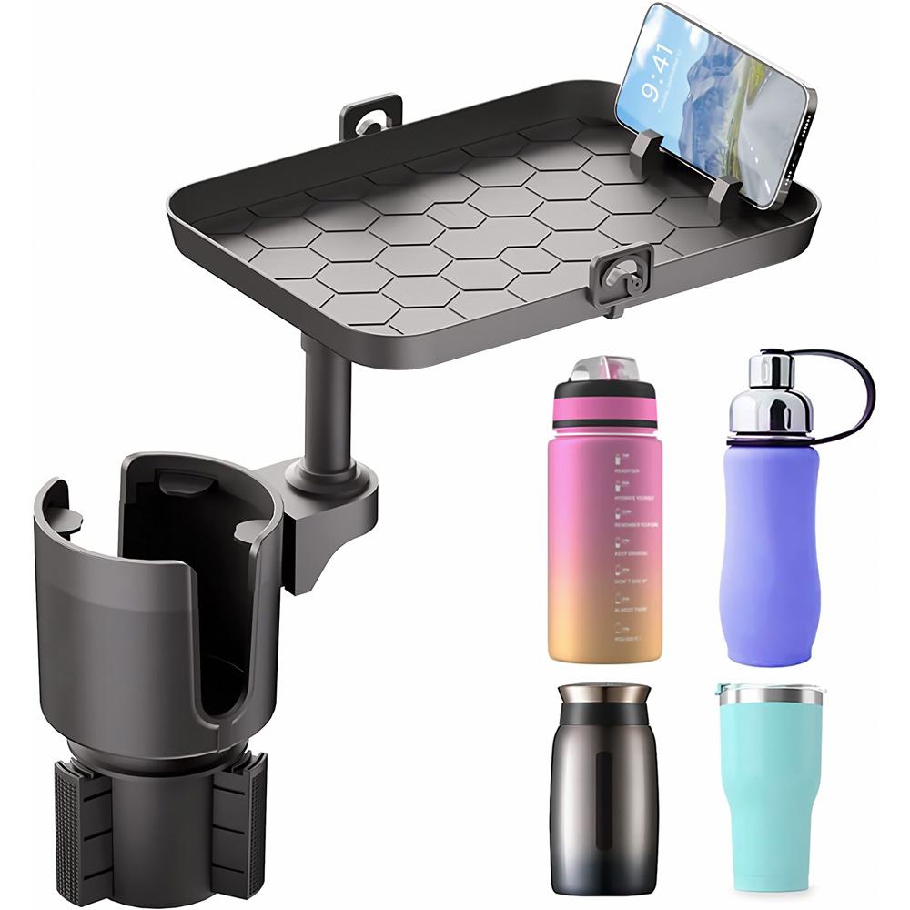 Car Cup Holder Expander With Food Tray Multi-function 360 Degree Adjustable Base Drink Stand For Lunch Snack Auto Accessories