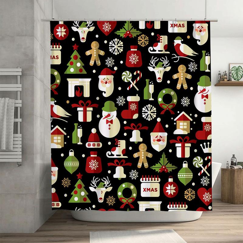 

Tu Christmas Shower Curtain Festive Holiday Bathroom Decor Farmhouse Winter Themed Waterproof Fabric Backdrop Xmas Party Supplie W60H190(CM)-1 Pcs