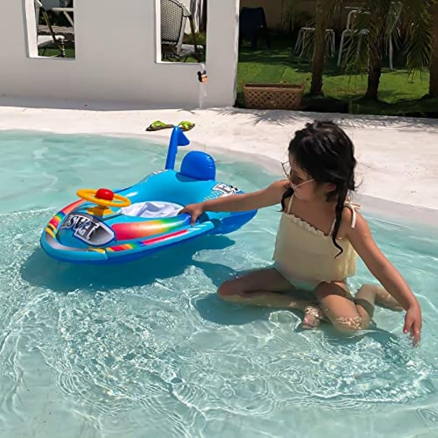 Baby Swimming Ring, Swimming Seat, Baby Swimming Aid with Steering Wheel Handle, Swimming Hoops, Baby Swimming Trainer, Boat for From 1-5 Years Old