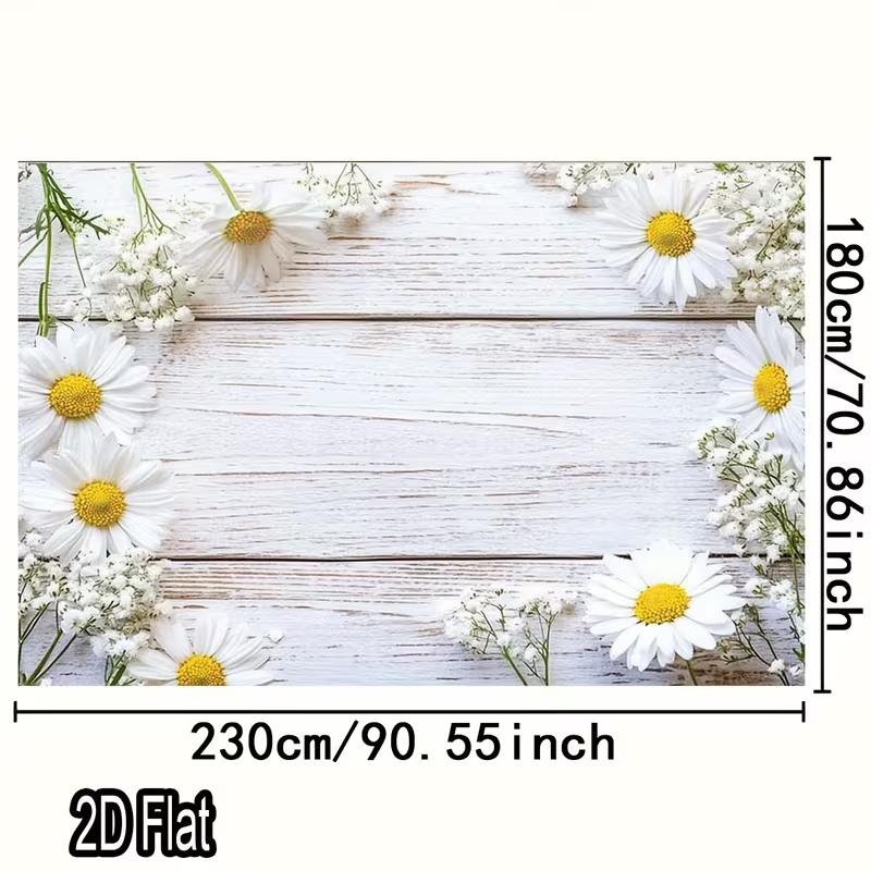 2D Rustic White Wood Daisy Backdrop, 2D Floral Background for Parties