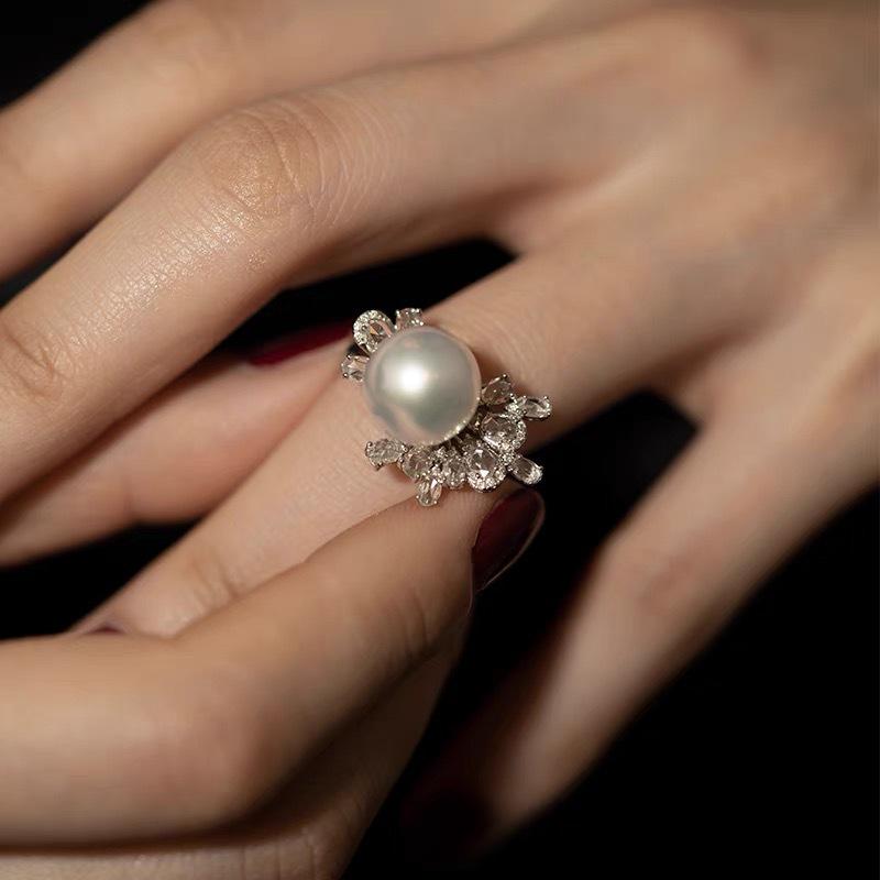 Sunflower Pearl Open Adjustable Geometric Ring - Light Luxury Irregular Design Jewelry Open Adjustable