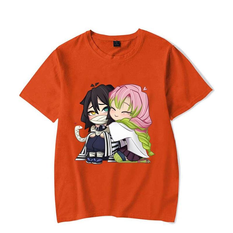 Zabawny T-shirt z nadrukiem kreskówkowym Kanroji Mitsuri Iguro Obanai dla pary, casualowy, luźny, z krótkim rękawem, z okrągłym dekoltem, topy Harajuku, odzież