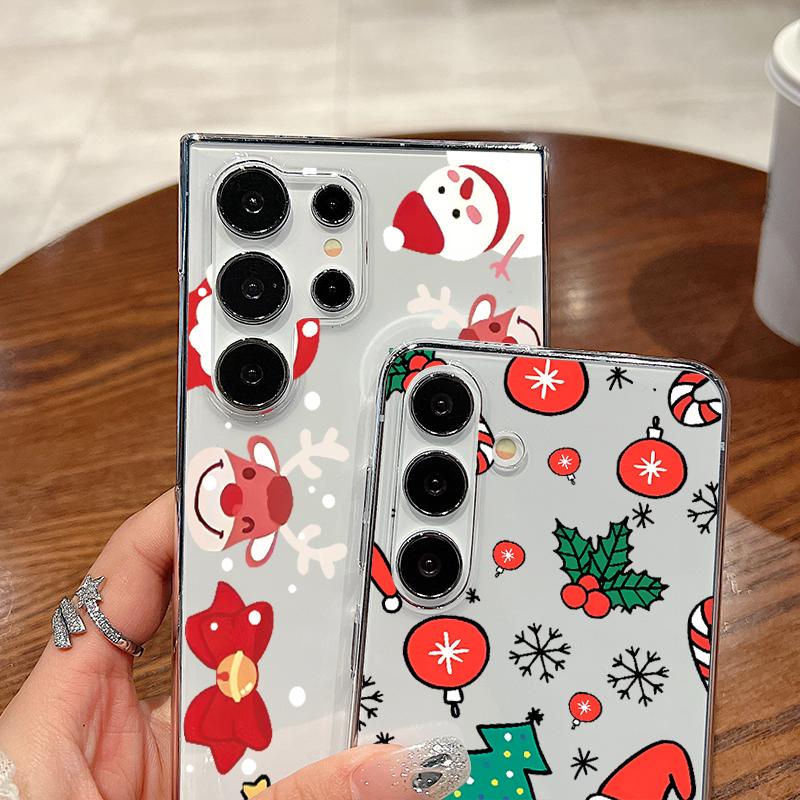 Cartoon Merry Christmas Pattern Phone Cover For Samsung S24 S23 S22 S21 Ultra A55 A54 A34 A35 A52 A14 Slim Clear Shockproof Transparent Hard PC Case