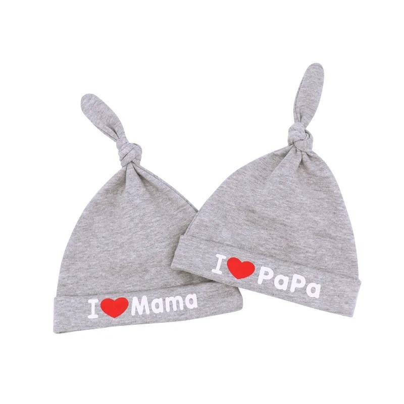 Spring Summer Love Papa Mom Newborn Baby Hat Infant Toddler Cotton Cap Cute Layer Solid Headwear for 0-3 Months Boys Girls