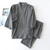Spring/Autumn Kimono Mens Pajamas Men Sleepwear Male Thin Ninth Sleeve Lace-Up Top + Pants Loose Two-piece Homewear