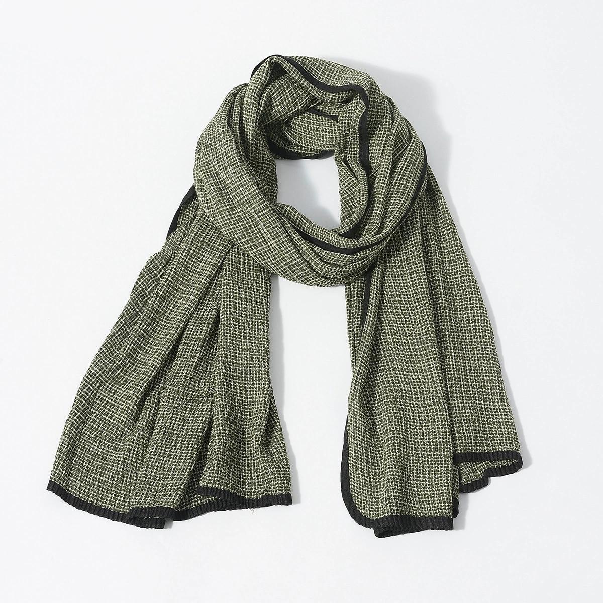 

New Style Crinkle Soft and Warm Scarves for Men Embroidered Black Edge Personalized Checkered Pattern Pashmina Scarf 75x190cm