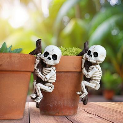 Halloween Themed Skull Sculpture Planter Accessories Decorative Hanging Container For Plant Or Craft Supplies Ornaments