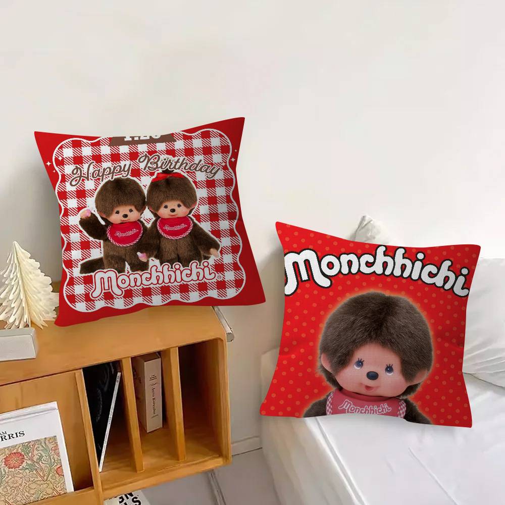 Cute M-Monchhichi   Pillowcase Toon Gift Cushion Cover Bedroom Home Sofa Chair Seat Decor Pillow Case